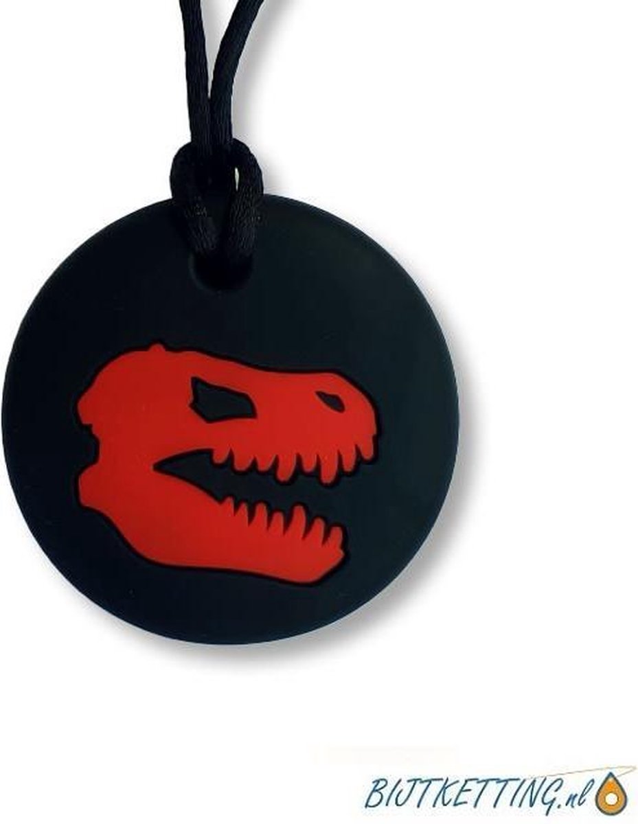 Bijtketting kauwketting | Dinosaurus Dino Disk Zwart | Rood